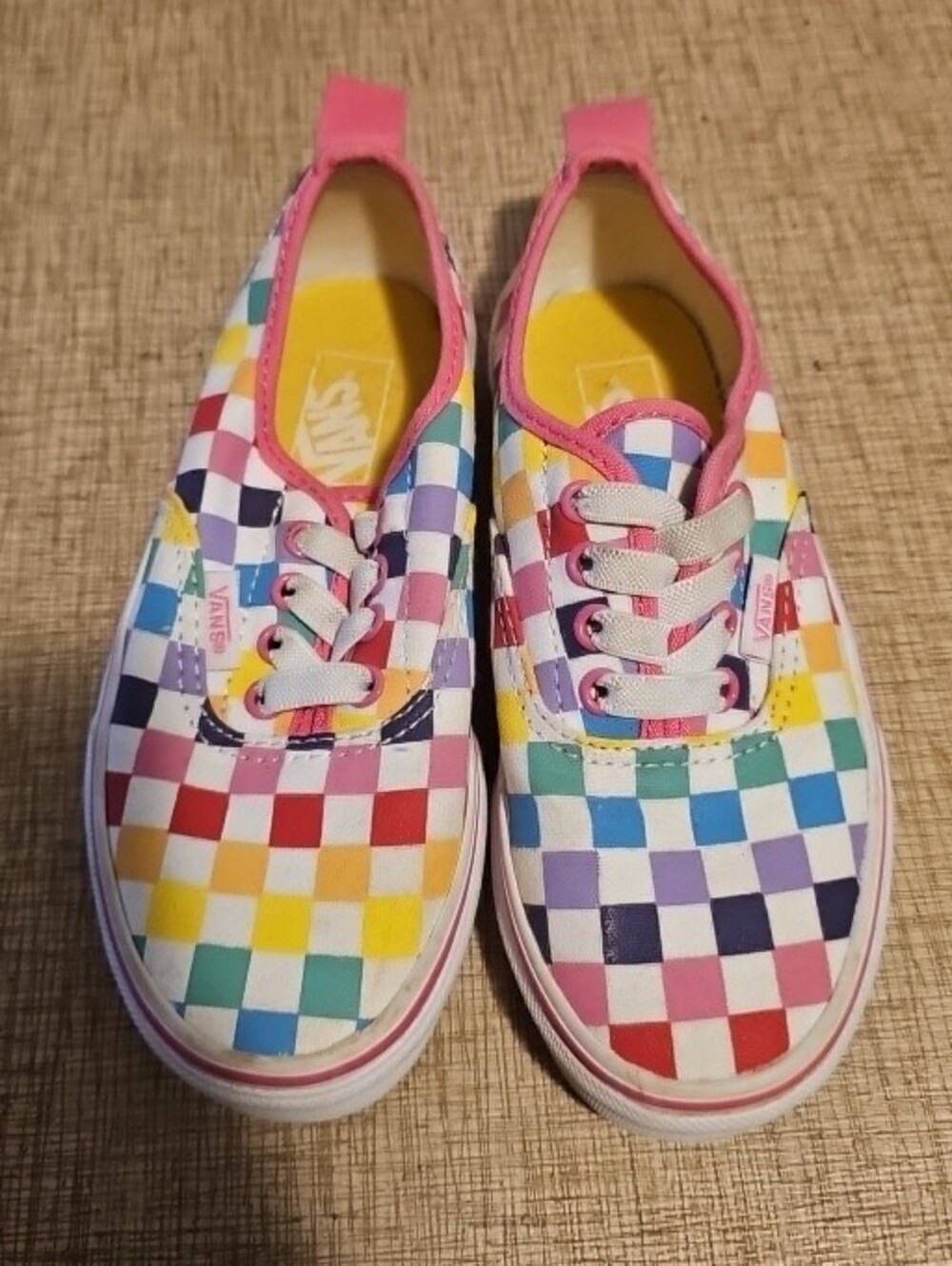 Vans Kids Multicolor Checkerboard Sneakers with Pink Trim Sz. 13 Like New